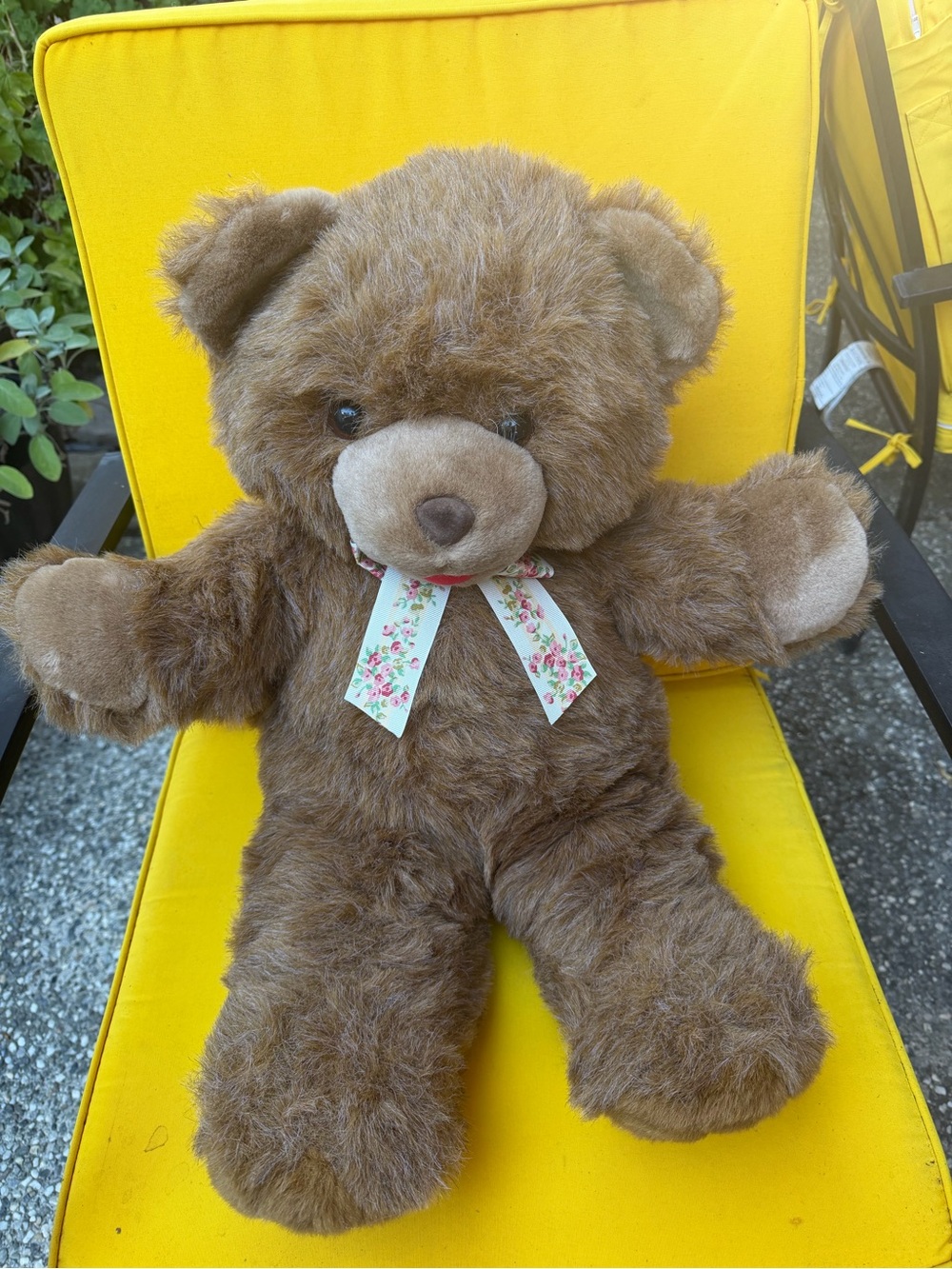 Classic Brown Teddy Bear Plush with Floral Bow